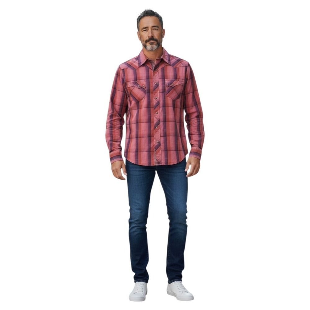 Wrangler Retro Collection Gradient Plaid Western Snap Front Button Down Sz M